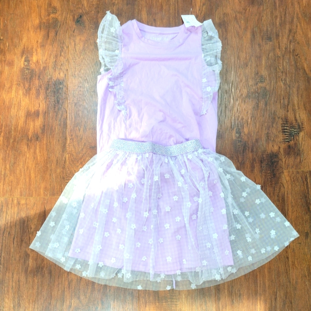 NWT J Crew Crew Cuts girl's size 8-9 lavender skirt & shirt outfit
